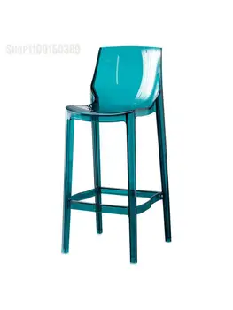 Скандинавски прозрачен бар стол с облегалка, високо столче, лесно лукс, прости модерен, креативен дизайнер, чист червен КОМПЮТЪР, акрил