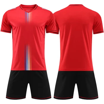 Адаптивни футболни тениски за мъже, Детски тренировъчен комплект за футбол, Плетени шорти детски футболен отбор, Спортна форма за футбол