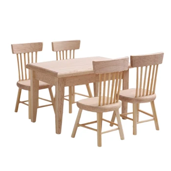 Комплект дървени мебели за бюрото и стола 1/12, миниатюрни аксесоари за хранене