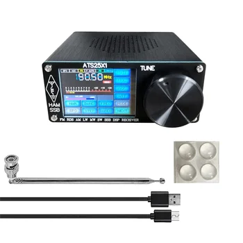ATS25X1 Si4732 Многолентови радио FM LW (MW SW) SSB + 2.4-инчов сензорен LCD-дисплей + Штыревая антена + Батерия + USB кабел + Говорител