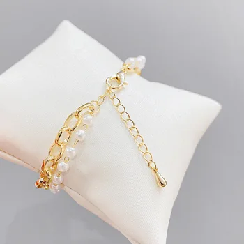Оригинален темпераментна перла гривна ръчно изработени от сладководни перли в бароков стил, с ръчно изработени златни бижута за ръце за жени гривна