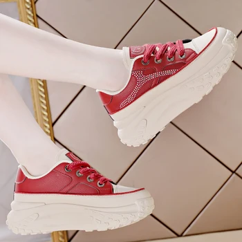 Дамски спортни обувки за голф в дебела подметка, Бели, червени, за момичета, Спортни маратонки за голф, Спортни обувки за фитнес, Маратонки за голф
