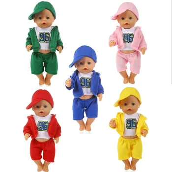 Спортен комплект кукольной дрехи + шапка за кукли 43 см, най-добрият подарък за децата на рожден ден (продава се само дрехи)
