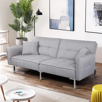 Диван futon Олдън Design, обтянутый кърпа, с регулируема облегалка, сив