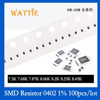 SMD резистор 0402 1% 7,5 K 7,68 K 7,87 K 8,06 K 8,2 K 8,25 K 8,45 K 100 бр./лот микросхемные резистори 1/16 W 1.0 mm * 0,5 мм