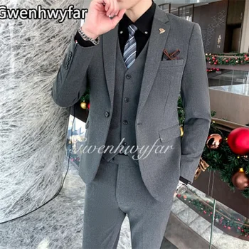 Gwenhwyfar Високо качество (блейзър + жилетка + Панталон, Мъжки Просто Бизнес Елегантен модерен костюм за интервю за работа, Джентълменско костюм, тънък
