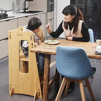 Многофункционален Кухненски стол-асистент за деца, Детска табуретка-стремянка, Бамбук детска табуретка