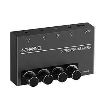 4-Канален стереоусилитель за слушалки с 4 изхода за слушалки 3,5 mm и аудиовходом 3,5 мм