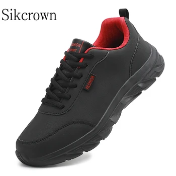 Черно Спортни обувки за мъже, обувки за бягане, водоустойчива ултра-леки спортни обувки от изкуствена кожа, мъжки износостойкая обувки