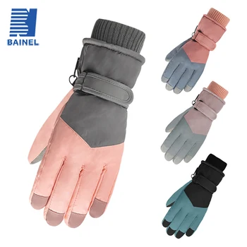 Зимни ръкавици Улични Дебели топли ръкавици за езда на Улицата ветроупорен водоустойчиви дамски ски ръкавици Модерни ръкавици в тон цвят