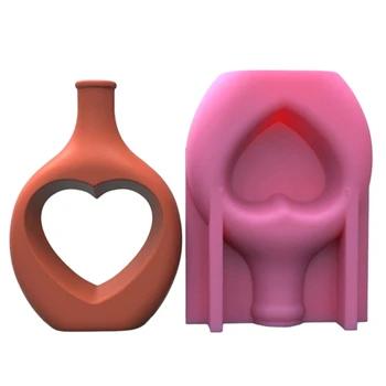 Форма за леене на вази от смола за притежателя на четки за грим, Декоративна форма за ваза във формата на сърце E0BE