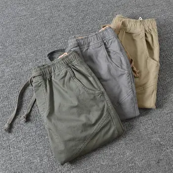Стилни мъжки панталони-карго със средна талия, еластични спортни обикновена тесни панталони