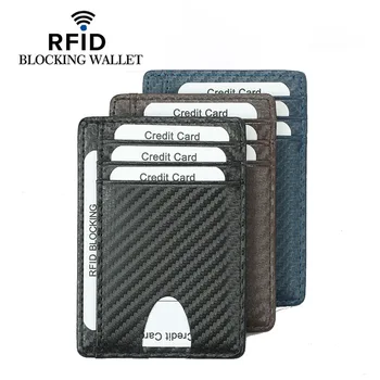 Нова мъжка чанта за събиране на едър рогат добитък на първия слой с изображение от въглеродни влакна RFID с няколко слота, Женска малка клипса за карти, модерен ръкав за карта в Ретро стил
