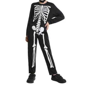 Страшен костюм за Скелета на Хелоуин за момичета и момчета, Гащеризон за Cosplay, Детски боди с черепа на дявола, Карнавальная дрехи за деца от 4 до 12 години
