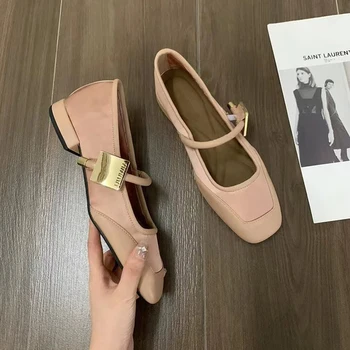 Дамски обувки с мека подметка French Mary Jane, новост есента 2023, женски фини обувки с квадратна глава и фин пръсти на висок ток