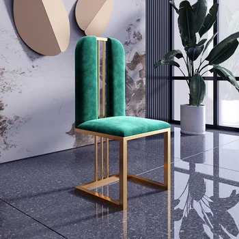 Лесен луксозен стол за хранене в модерен минималистичен стил от неръждаема стомана, постмодернистский стол от висок клас, с гръб, дизайнерски стол