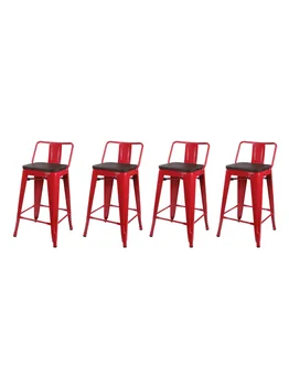 GIA Design Group Метални столове с височина 24 инча с ниска облегалка и седалка от тъмно дърво, червено, комплект от 4