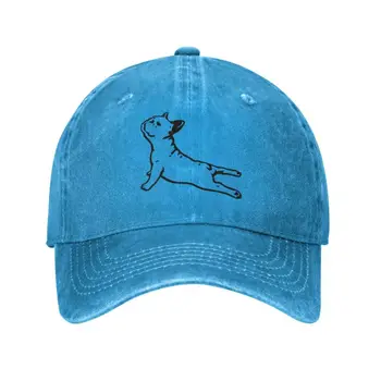 Класически Памучен бейзболна шапка за йога с френски булдог за Мъже и Жени, Дишаща Забавна шапка за папата с френската куче