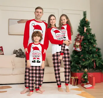 2023 Нов Коледен Семеен комплект Дрехи в стил Мозайка с принтом Дядо Коледа, Пижами от 2 теми, Мека Свободна Домашно облекло, Коледен Семеен начин на