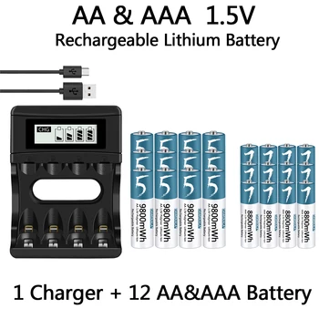 100% Оригинална батерия AA AAA от 1,5 Акумулаторна Полимерна литиево-йонна батерия 1,5 В AA/AAA Батерии с USB-зарядно устройство