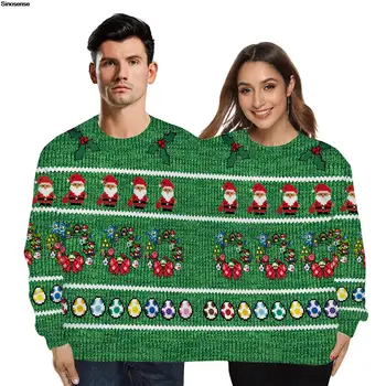 Мъжки и женски Грозен Коледен пуловер за двама, Коледна hoody с 3D забавно принтом, Пуловер за двойки, Джъмпери за празнични партита, Върхове