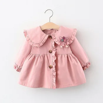 2 Цвята, палто за малки момичета, Детски яке, Модерно детско палто с колан, Памучен Есенно-пролетно дрехи за малките момичета, однотонная