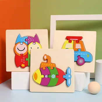 Популярните 3D Дървени Пъзели, дъска за пъзела, Мультяшная пъзел с пътен трафик на животни, играчка Монтесори, игра за деца, Познавателен и Образователен подарък