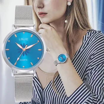 Сребърни дамски модни часовници с минималистичными цветове, дамски часовник, лесен мрежест каишка от неръждаема стомана, дамски кварцов часовник