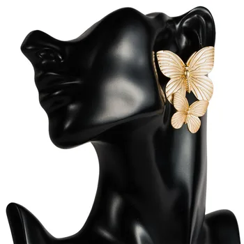 Модерна Метална Текстура С Две Пеперуди, Модни Темпераментни Дамски Обеци На Едро