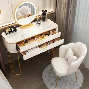 Модерен Минималистичен Тоалетка LED Mirror Storage Бяло-Сиво-Тоалетка За Спалня В Общежитието Мобилна Мебели Comoda Pra Quarto