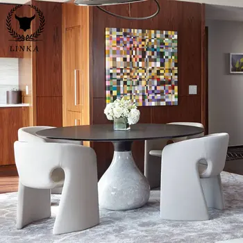 Постмодернистский светъл луксозна кръгла маса и стол от каменния дърво, дизайнерски кръгла маса от италиански мрамор висок клас Rochburg