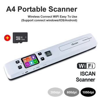 Преносим скенер Mini A4 IScan за документи и изображения във формат PDF, JPG, WiFi Мобилен Скенер на Безжични 1050 dpi, TF карта, LCD дисплей, скенер IScan