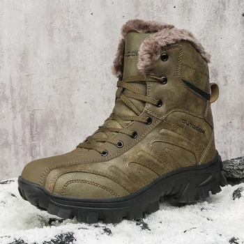 Мъжки Зимни туристически обувки 2023, непромокаеми ботуши-дезерты за военни, Големи Размери 48, улични тактически обувки, мъжки кожени топли зимни обувки