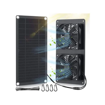 Комплект фенове на слънчеви панели, на Двойна фен на соларен панел с мощност 10 Вата постоянен ток 12 В с кабел с дължина 6,56 фута/2 М, за курятников, Навес, Кучешки къщички