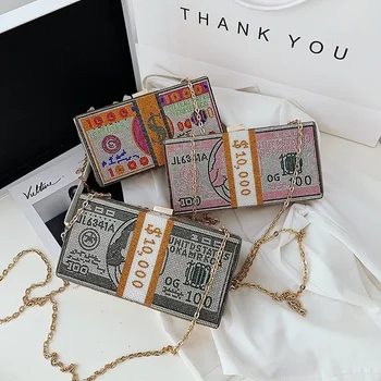Нови кристални чанти за пари в щатски долари, луксозни вечерни чанти с диаманти, Чанти за партита, Клатчи за сватбена вечеря, портмонета и чанти