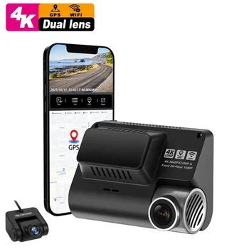 V55 Заводска предната и задната част на таблото камера за 4K автомобилен видеорекордер dash cam 4K с приложението WiFi и GPS отпред и отзад двухобъективная видеорекордер 4k