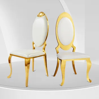 Модерен хотелски маса за хранене и златни столове с кръгла облегалка, Крачета от неръждаема стомана, Банкетна стол Сгъваем