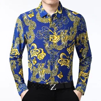 Мъжки пролет-есен нова ежедневни удобна риза Ice Silk с дълъг ръкав Camisas
