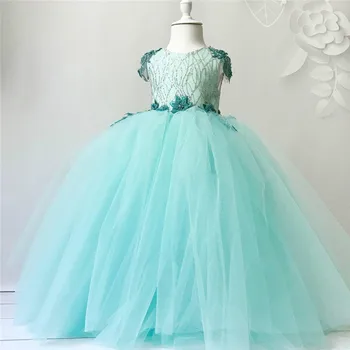 3d Апликации, Зелени рокли с цветя модел за момичета, Фатиновые рокли за малки Принцеси за рожден Ден, Бални рокли за Конкурс за красота