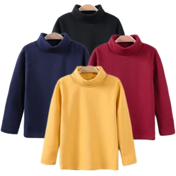 Есенно-зимните пуловери за момичета, Памук вязаный топ с висока яка, пуловер за момчета, риза с ярки цветове, Детски пуловер, Детски дрехи