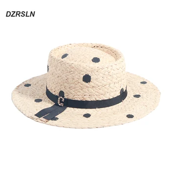 Модни летни слънчеви шапки с ленти, за жени и плажна шапка от лико, защита от ултравиолетови лъчи, Сламена шапка, шапки за чай