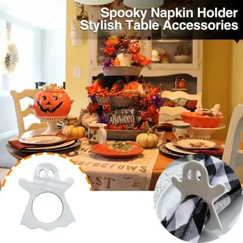 Поставки за салфетки за Хелоуин, Призрачен декор за парти на Хелоуин, Комплект от 2 пръстени за салфетки с Анимационни привидением и гладки ръбове, Забавен начин за организиране на