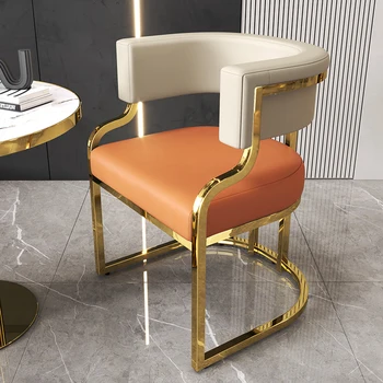 Златни крака подлакътници, трапезни столове, Кожени удобни уникални столове за възрастни, Единични модни украса на интериора на Купето