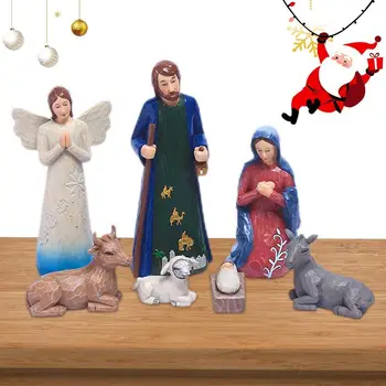Коледен комплект от 7 теми, Статуетка на Раждането на Исус, Украшение, Миниатюри, Скулптури, Коледни Фигурки, Колекция от статуи на Саграда Фамилия