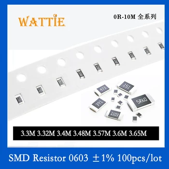 SMD резистор 0603 1% 3,3 М 3,32 М 3,4 М 3,48 М 3,57 М 3,6 М 3,65 М, 100 бр./лот микросхемные резистори 1/10 W 1,6 mm * 0,8 мм