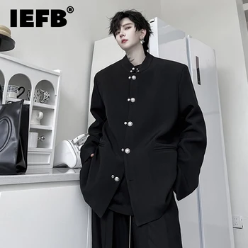 IEFB, Луксозни Блейзери в Корейски Стил, Мъжки Модни Тъмни Сака, Trend Дизайн с Метални Копчета, Elgance, Мъжки Дрехи 9C1800