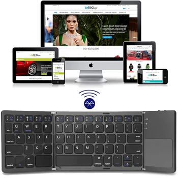Нов преносим мини Bluetooth клавиатура с три складываниями, безжична сгъваема клавиатура със сензорен панел за IOS, Android, Windows таблет ipad