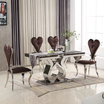 Трапезни столове във формата на сърце от неръждаема стомана, Европейската прост хотелски стол с облегалка, мебели за трапезария, Творчески фланелевый трапезария стол