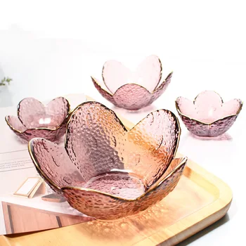 Лилава стъклена чаша със златен ръб, пятилепестковый цветя, украса за дома, не съдържаща олово декоративна чиния за защита на околната среда