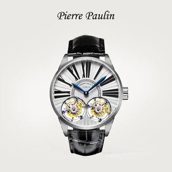 Китайски Оригинални местни часовници Pierre Paulin Luxury Business True Double Tortoise с маховиком, Ръчни механични часовници за мъже